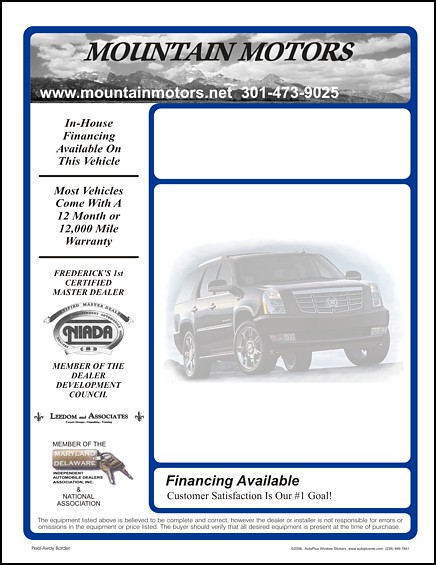 Autoplus Window Sticker Samples You Can Add Graphics Using Your Autoplus Or Order Custom Forms With The Pre Printed