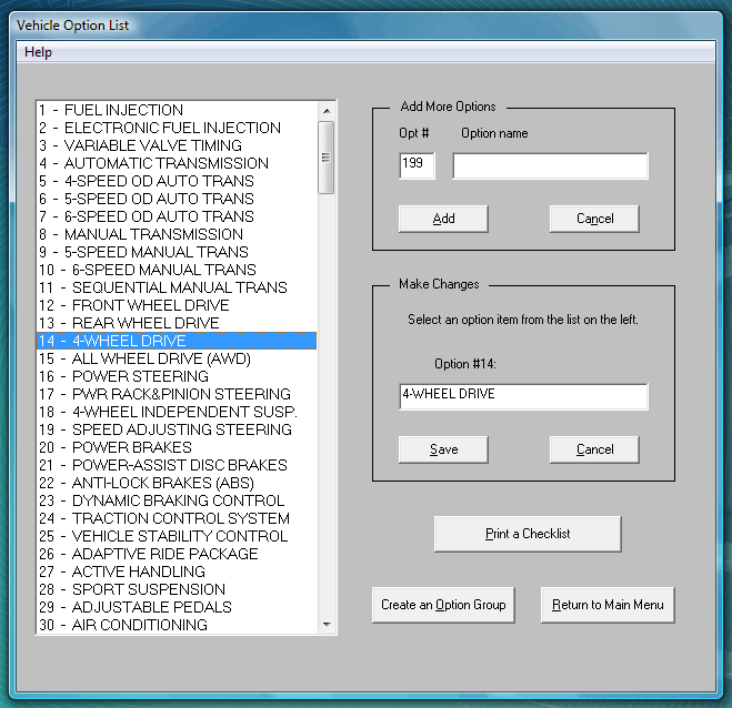 AutoPlus Vehicle Options