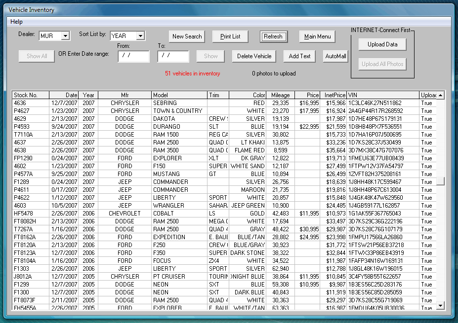 AutoPlus Inventory Screen
