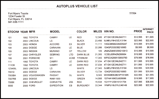 AutoPlus Vehicle List